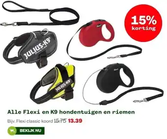 Welkoop Alle flexi en k9 hondentuigen en riemen aanbieding