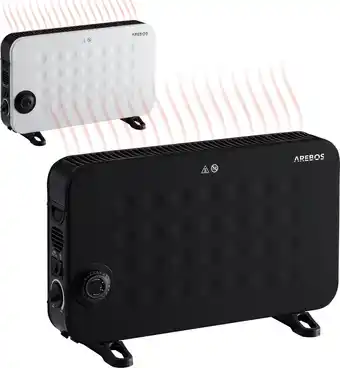 Bol.com Arebos convectorkachel electrisch - 2000w - convectorkachel met thermostaat - elektrische kachel - 3 warmtestanden - zwart aanbieding