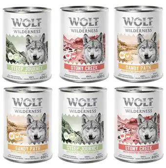 Zooplus 12x400 g wolf of wilderness honden natvoer sandy path, steep journey, stony creek aanbieding