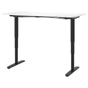 IKEA Bekant bureau zit/sta, wit/zwart, 160x80 cm aanbieding
