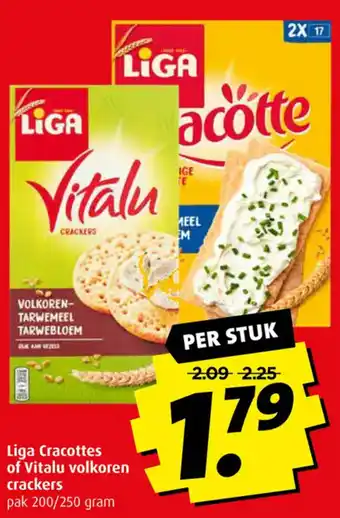 Boni Liga Cracottes of Vitalu volkoren crackers pak 200/250 gram aanbieding