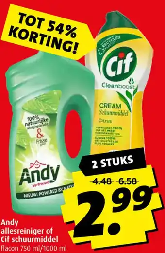 Boni Andy allesreiniger of Cif schuurmiddel flacon 750 ml/1000 ml aanbieding