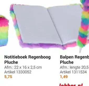 Lobbes Notitieboek Regenboog Pluch 22x16x2.5 cm aanbieding