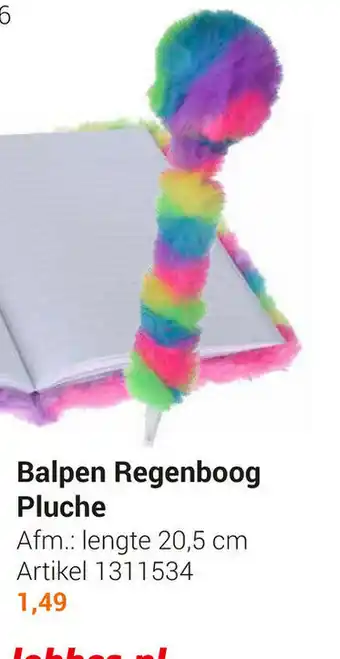 Lobbes Balpen Regenboog Pluche 20.5 cm aanbieding
