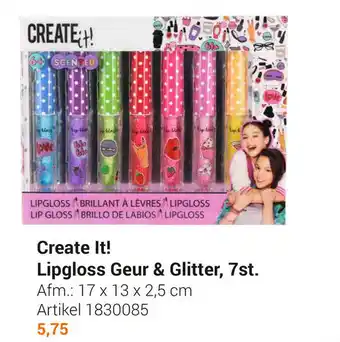 Lobbes Create It! Lipgloss Geur & Glitter, 7st. 17x13x2.5 cm aanbieding