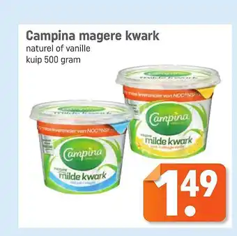 Lekker Makkelijk Campina magere kwark 500 gram aanbieding