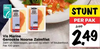 Vomar Voordeelmarkt Vis Marine Gerookte Noorse zalmfilet 100g aanbieding