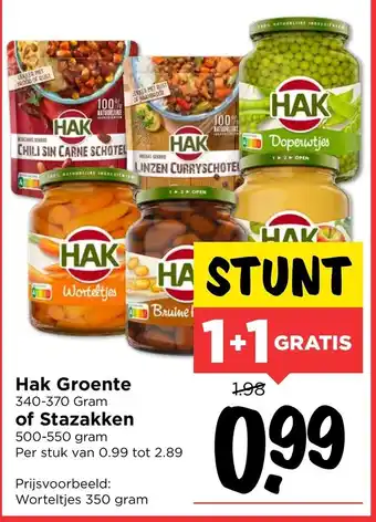 Vomar Voordeelmarkt Hak Groente 2*340-370g of Stazakken 2*500-550g aanbieding