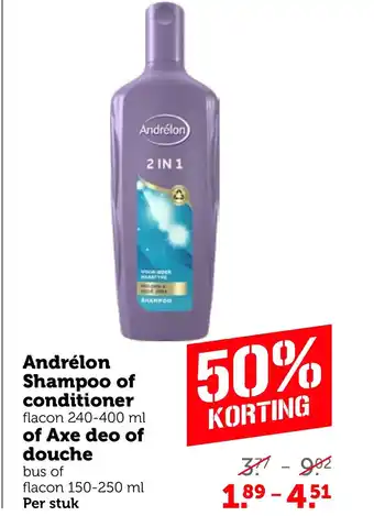 Coop Andrelon Shampoo of conditioner flacon 240 400 ml per stuk aanbieding