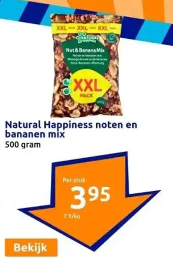 Action Natural Happiness noten en bananen mix 500 gram aanbieding