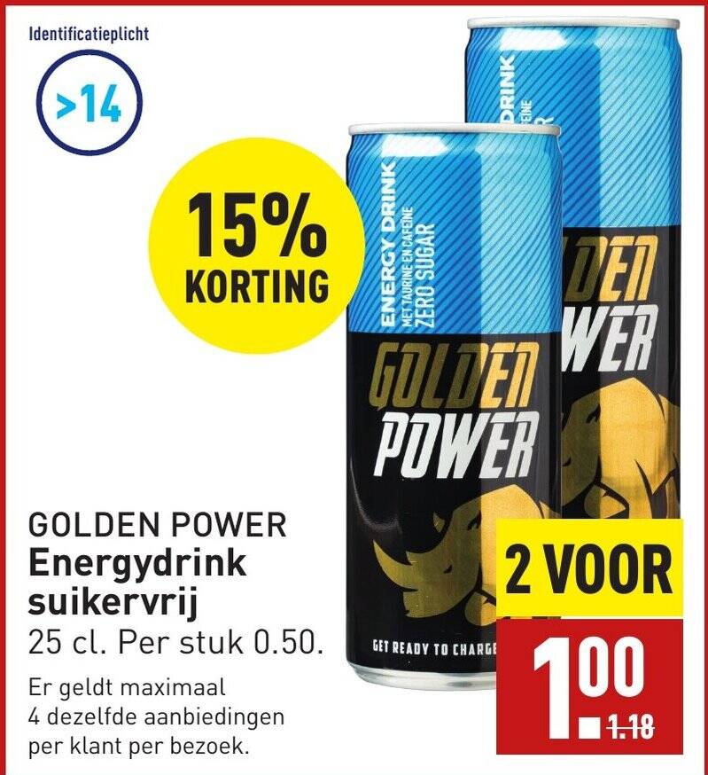 GOLDEN POWER Energydrink suikervrij aanbieding bij ALDI