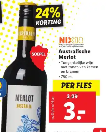 Lidl Australische merlot 750 ml aanbieding