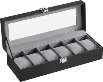 Amazon Songmics horlogebox 6 horloges, horlogebox met glazen deksel, fluwelen horlogekussen, horlogekast met slot, 30 x 11,2 x 8 cm, aanbieding