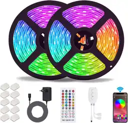 Amazon Bluetooth led strips, aled light 10m (2x5m) 32.8ft waterdichte ip65 rgb 5050 led strips met smart bluetooth controller + 40 t aanbieding