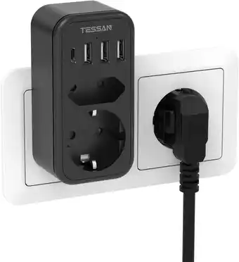 Amazon Tessan stekkerdoos met usb zwart aanbieding