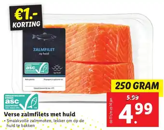 Lidl Verse zalmfilets met huid 250g aanbieding