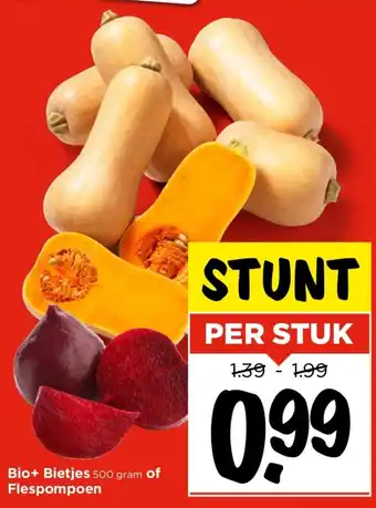 Vomar Voordeelmarkt Bio+ Bietjes 500 gram of Flespompoen aanbieding