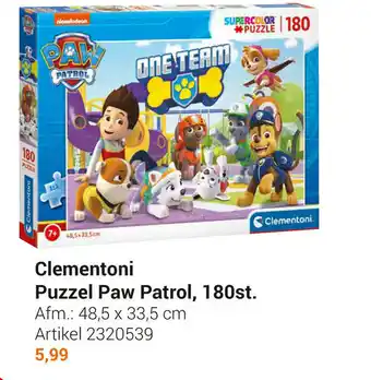 Lobbes Clementoni Puzzel Paw Patrol, 180st. 48,5 x 33,5 cm aanbieding