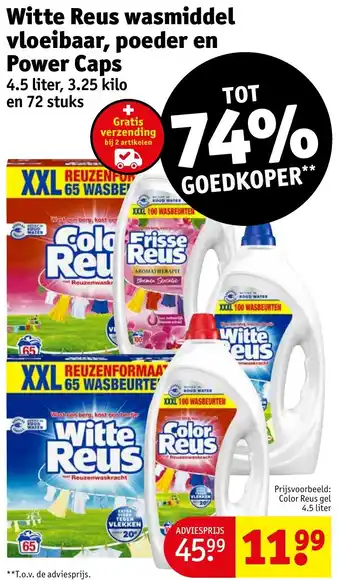 Kruidvat Witte Reus wasmiddel vloeibaar, poeder en Power Caps aanbieding