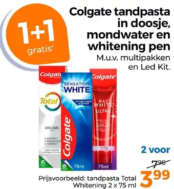 Trekpleister Colgate tandpasta in doosje, mondwater en whitening pen aanbieding