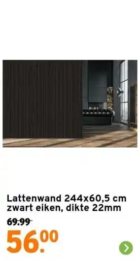 GAMMA Lattenwand 244x60,5 cm zwart eiken, dikte 22mm aanbieding