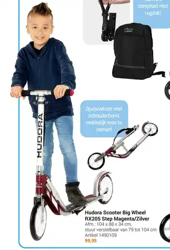 Lobbes Hudora Scooter Big Wheel RX205 Step Magenta/Zilver 104 x 88 x 34 cm aanbieding