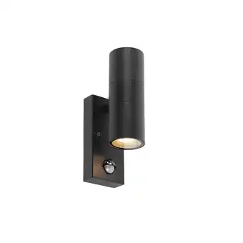 Lampenlicht.nl Buitenwandlamp zwart 2-lichts met bewegingssensor ip44 - duo aanbieding