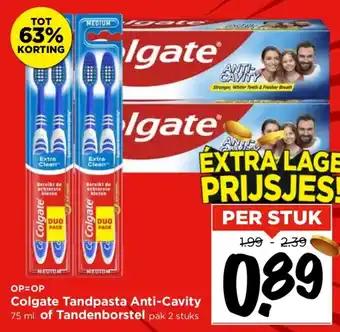 Vomar Voordeelmarkt Colgate Tandpasta Anti-Cavity 75 ml of Tandenborstel aanbieding