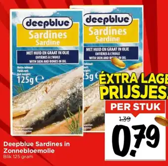 Vomar Voordeelmarkt Deepblue Sardines in Zonnebloemolie aanbieding