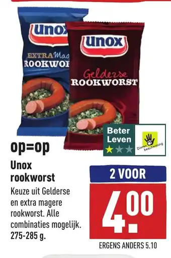 ALDI Unox rookworst 2*275-285g aanbieding