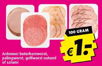 Boni Ardenner boterhamworst, palingworst, grillworst naturel of salami aanbieding