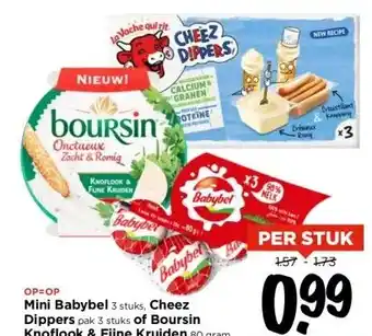 Vomar Voordeelmarkt Mini babybel 3 stuks, cheez dippers pak 3 stuks of boursin knoflook & fijne kruiden 80 gram aanbieding