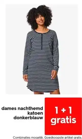 HEMA Dames nachthemd katoen donkerblauw aanbieding