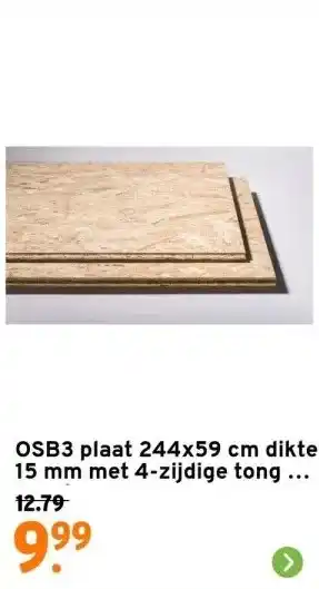 GAMMA Osb3 plaat 244x59 cm dikte 15 mm met 4-zijdige tong en groef aanbieding