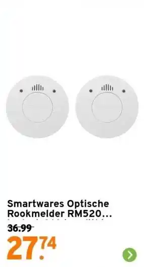 GAMMA Smartwares optische rookmelder rm520 inclusief 10 jaar lithium batterij 2-pack aanbieding