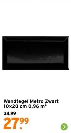 GAMMA Wandtegel metro zwart 10x20 cm 0,96 m² aanbieding