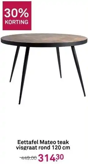 Karwei Eettafel mateo teak visgraat rond 120 cm aanbieding