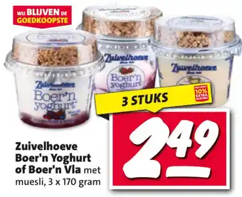 Nettorama Zuivelhoeve Boer'n Yoghurt of Boer'n Vla met muesli, 3 x 170 gram aanbieding