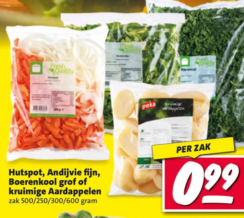 Hutspot, Andijvie fijn, Boerenkool grof of kruimige Aardappelen zak 500/250/300/600 gram