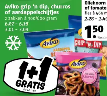 Poiesz Aviko grip 'n dip, churros of aardappelschijfjes aanbieding