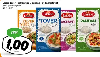 Poiesz Lassie tover, zilvervlies, pandan of basmatirijst pak à 300-400 gram aanbieding