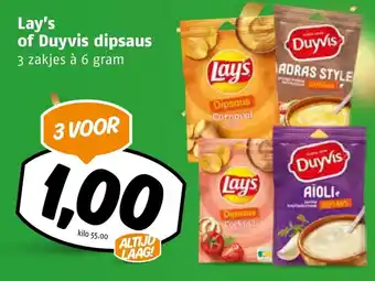 Poiesz Lay's of Duyvis dipsaus 3 zakjes à 6 gram aanbieding