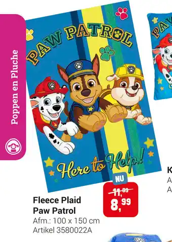 Lobbes Fleece Plaid Paw Patrol 100 x 150cm aanbieding