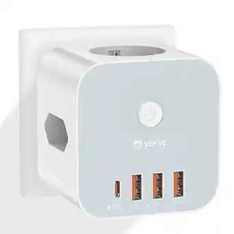 Stekkerdoos 5 Meter Platte Stekkerdoos Aigostar 20BW5 - Stekkerdoos Met USB - 4-voudig - 5 Meter - De Stekkerboxen Met Usb 3680W Vermogen