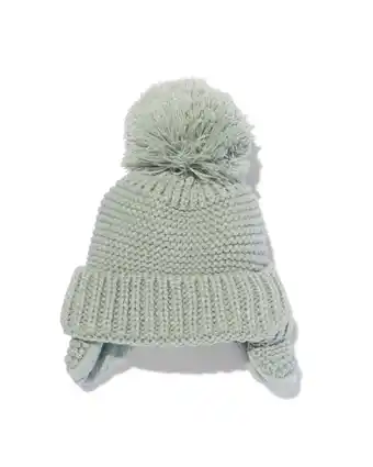 HEMA Hema baby muts met pompon lichtgroen (lichtgroen) aanbieding