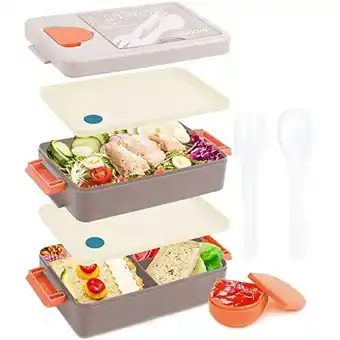 Amazon Bugucat bento lunchbox 78 oz, bento box met 2-laags 4 vakken en bestek, voedselcontainer, lunchbox voor volwassenen, sandwich aanbieding