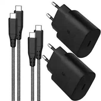 Amazon 25w snellader type-c oplader, 25w usb-c wandlader snel oplaadblok met 2m usb-c naar usb-c-kabel voor samsung galaxy s22/s22+/ aanbieding