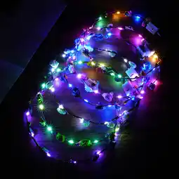 Amazon Uraqt led-bloemhoofdband, 6 stks bloemenkroonkrans, oplichtende led-bloemhoofdband, kroonbloemhoofdtooi voor damesmeisjes voo aanbieding