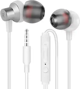 Amazon Mas carney wi7 bedrade oordopjes in het wit, in-ear koptelefoon met 3.5mm jack en microfoon, compatibel met mp3/mp4 spelers,  aanbieding