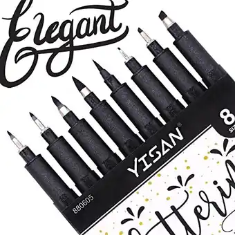 Amazon Yisan kalligrafie pennen, hand lettering pennen, 8 brush markers set, voor beginners schrijven, zwart, art tekeningen, 70306 aanbieding